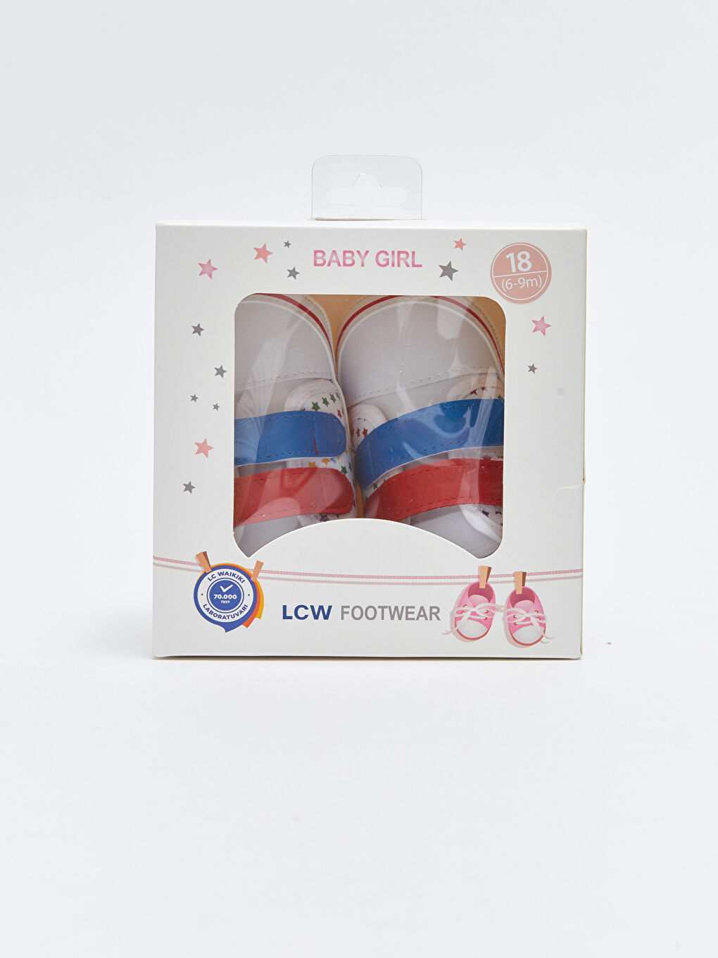 Beyaz Baskılı Cırt Cırtlı Kız Bebek Yürüme Öncesi Ayakkabı-1