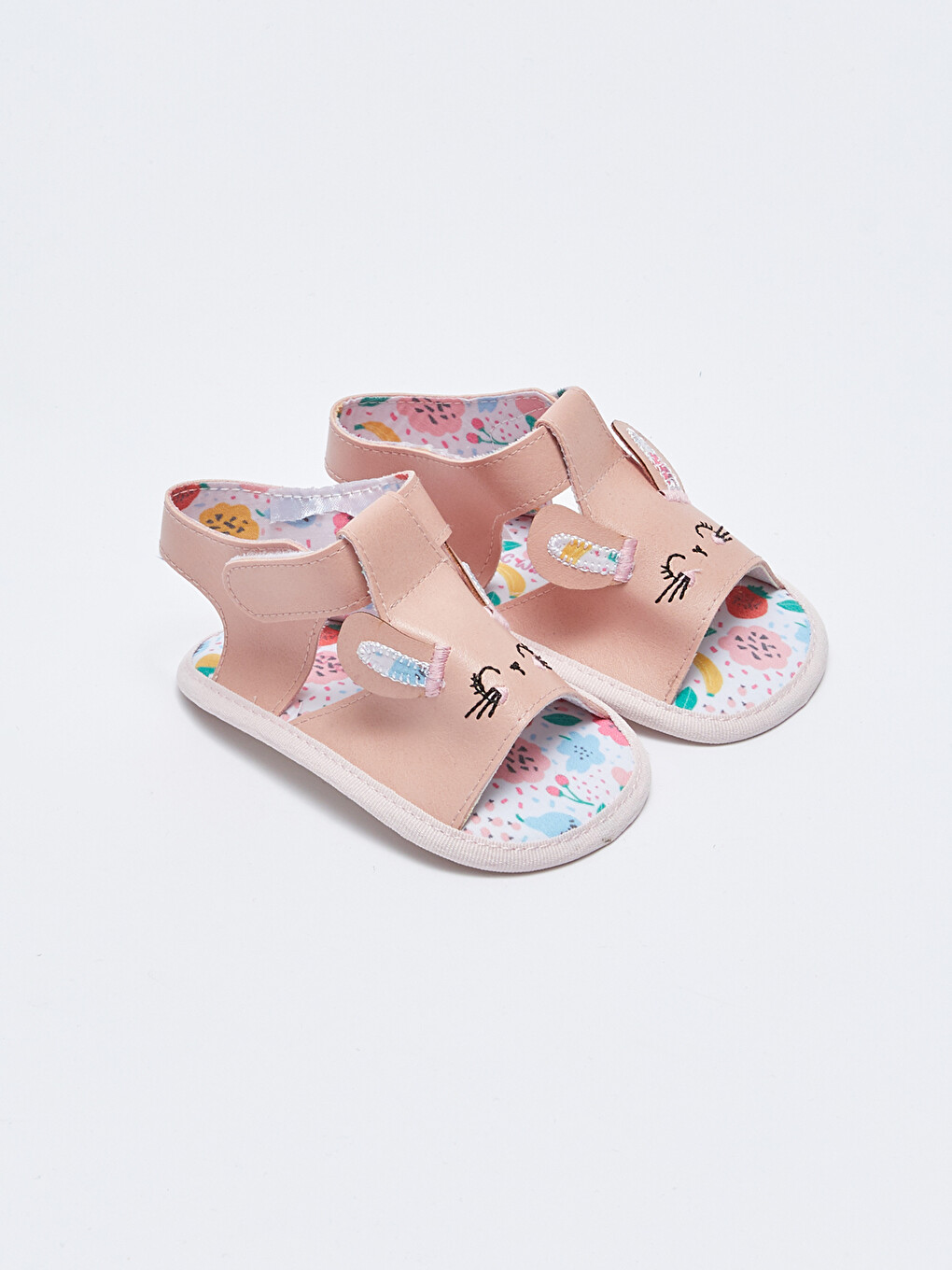 Leather Look Embroidered Hook and Loop Closure Baby Girl Pre-Toddler Sandals