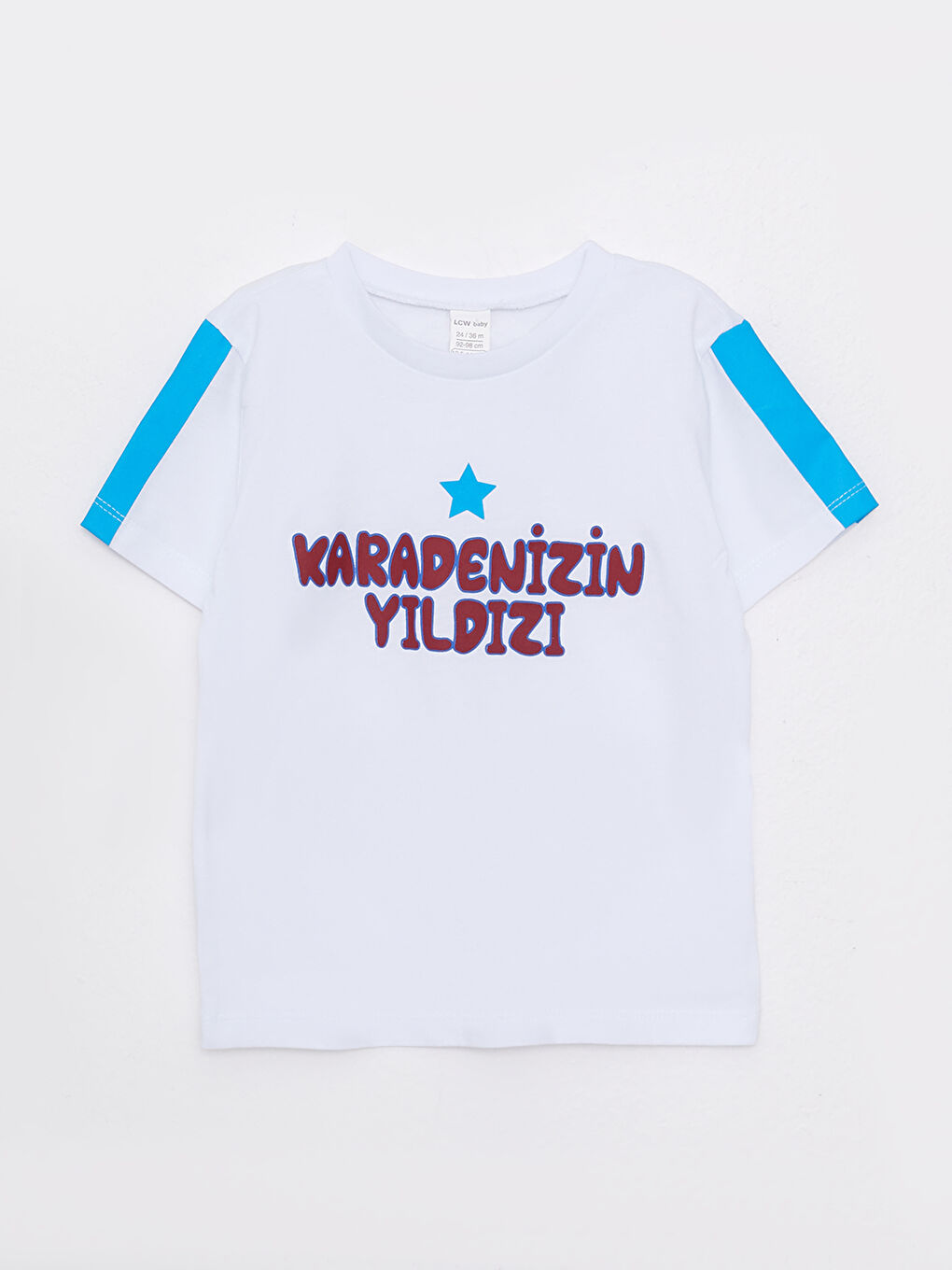 Beyaz Bisiklet Yaka Kısa Kol Baskılı Pamuklu Erkek Bebek Tişört