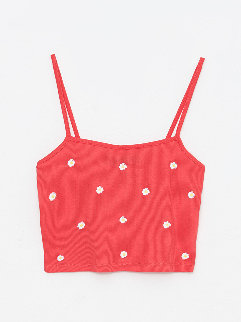 Pembe Kare Yaka Nakışlı Askılı Kadın Crop-5