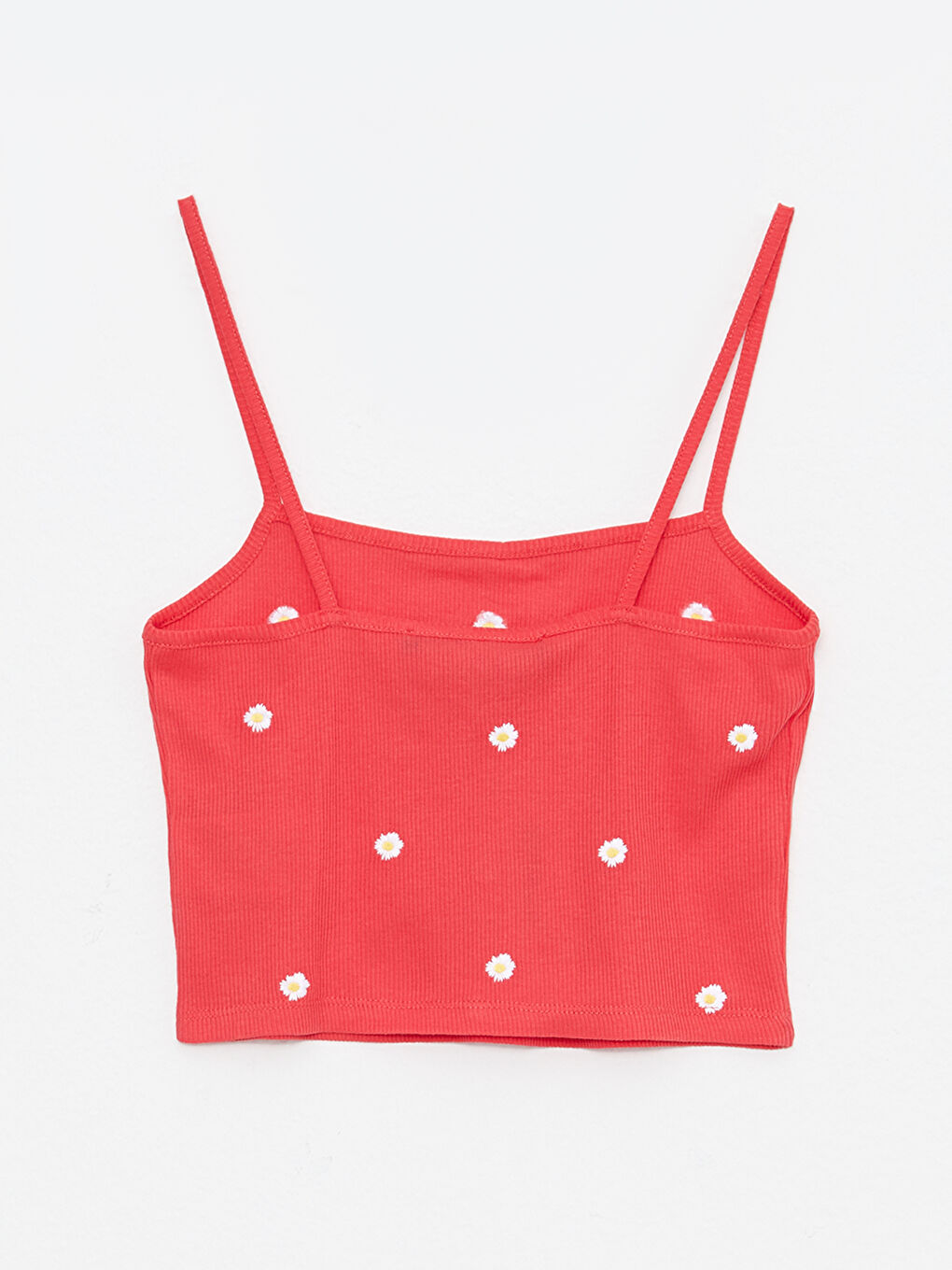 Pembe Kare Yaka Nakışlı Askılı Kadın Crop-6