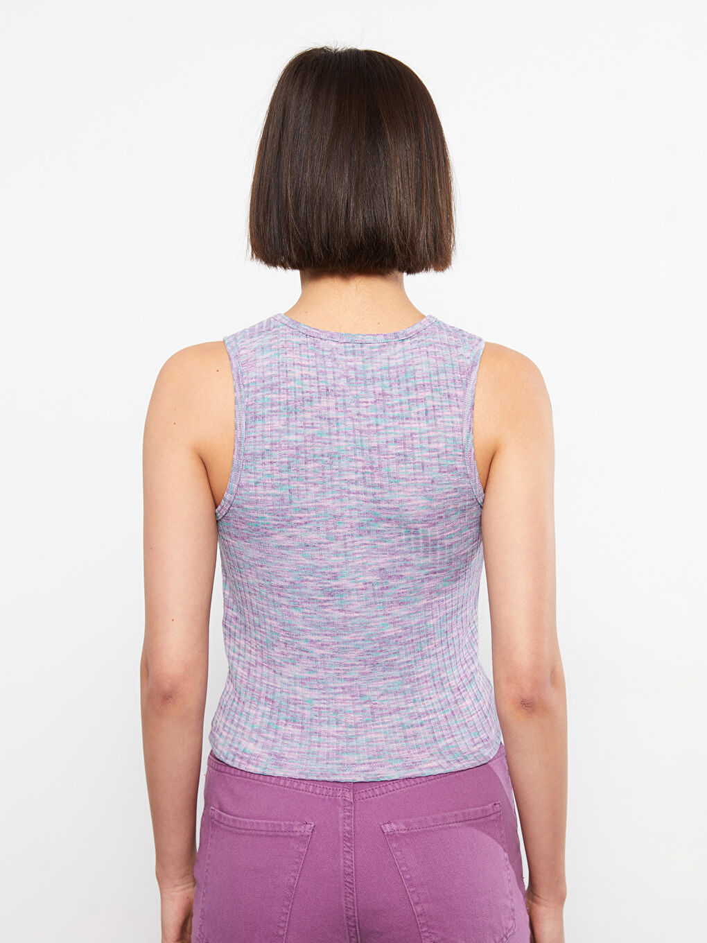 Mor Kadın Bisiklet Yaka Düz Atlet-3