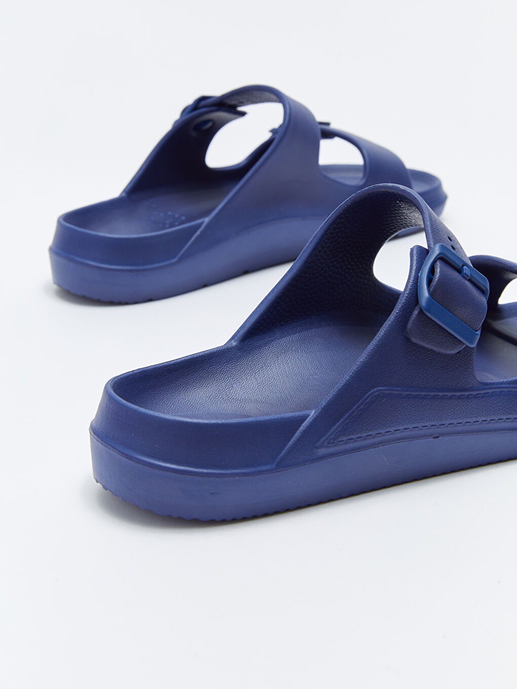 Lacivert Çift Bantlı Toka Detaylı Erkek Terlik-4