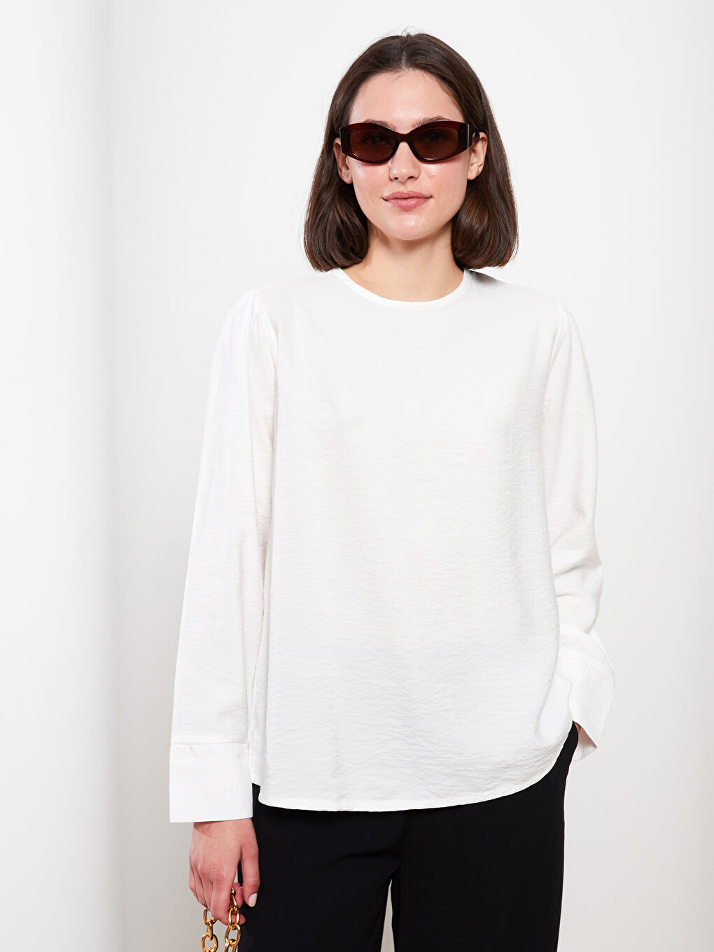 Crew Neck Plain Long Sleeve Women's Blouse