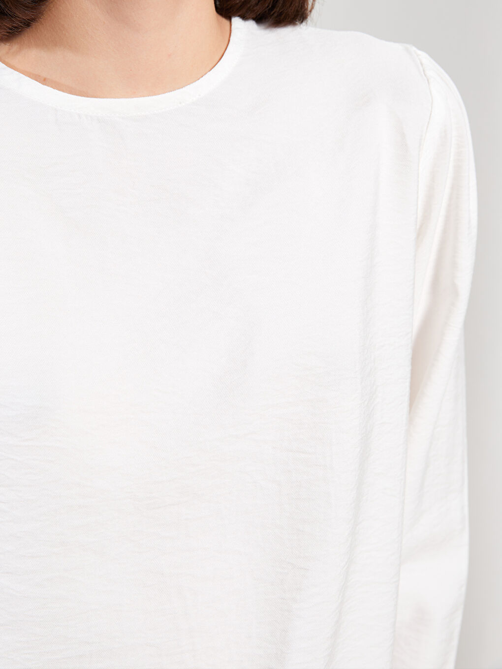 Crew Neck Plain Long Sleeve Women's Blouse-2