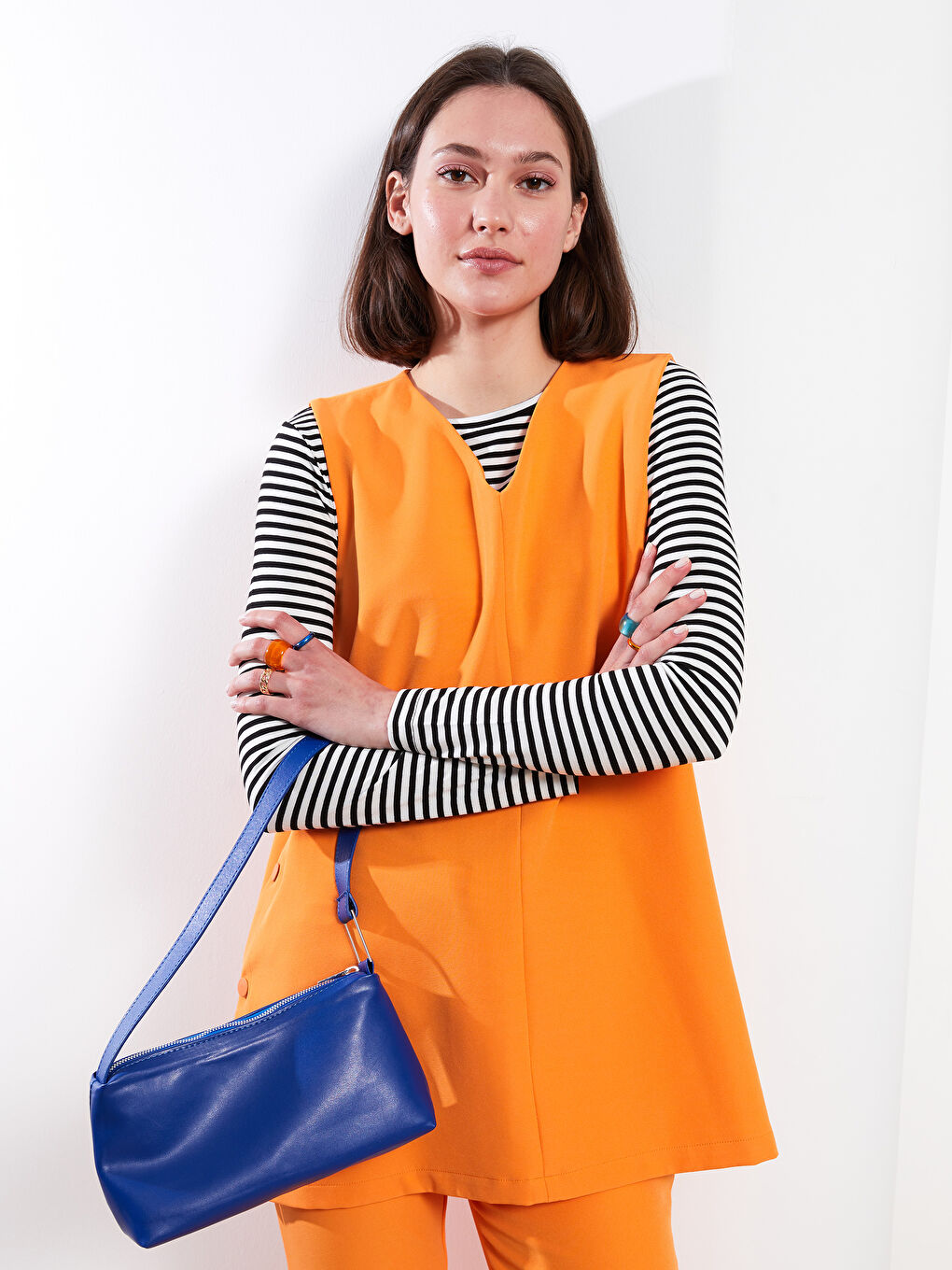 Женская туника с V-образным вырезом, однотонная-1