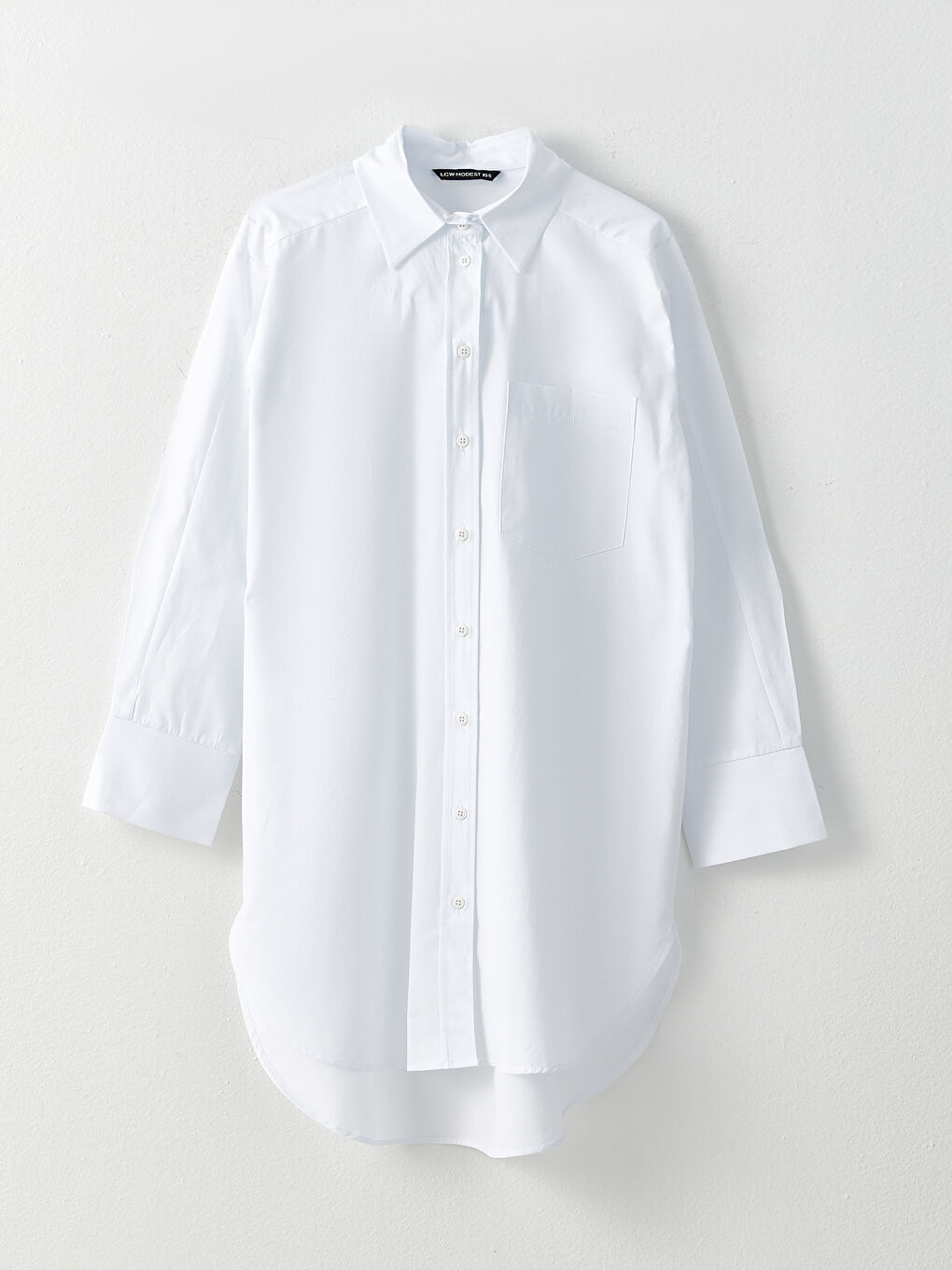 Beyaz Düz Uzun Kollu Oversize Poplin Kadın Gömlek Tunik-5