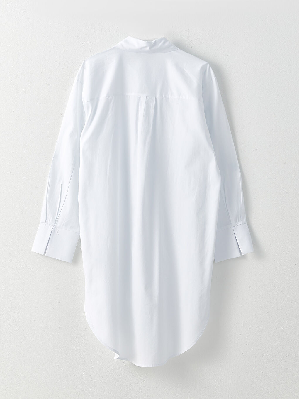 Beyaz Düz Uzun Kollu Oversize Poplin Kadın Gömlek Tunik-6