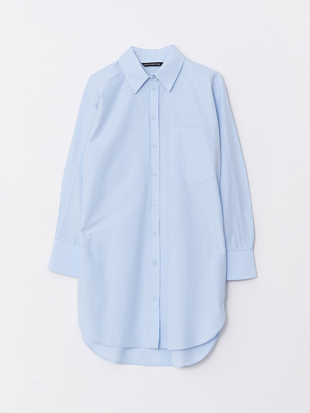 Mavi Düz Uzun Kollu Oversize Poplin Kadın Gömlek Tunik-5