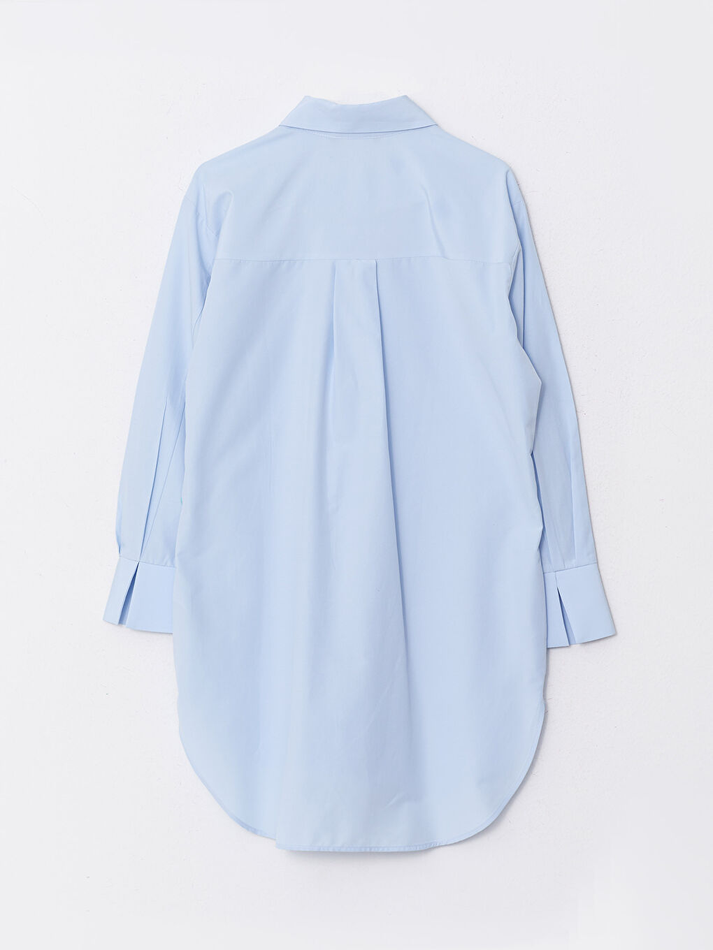 Mavi Düz Uzun Kollu Oversize Poplin Kadın Gömlek Tunik-6