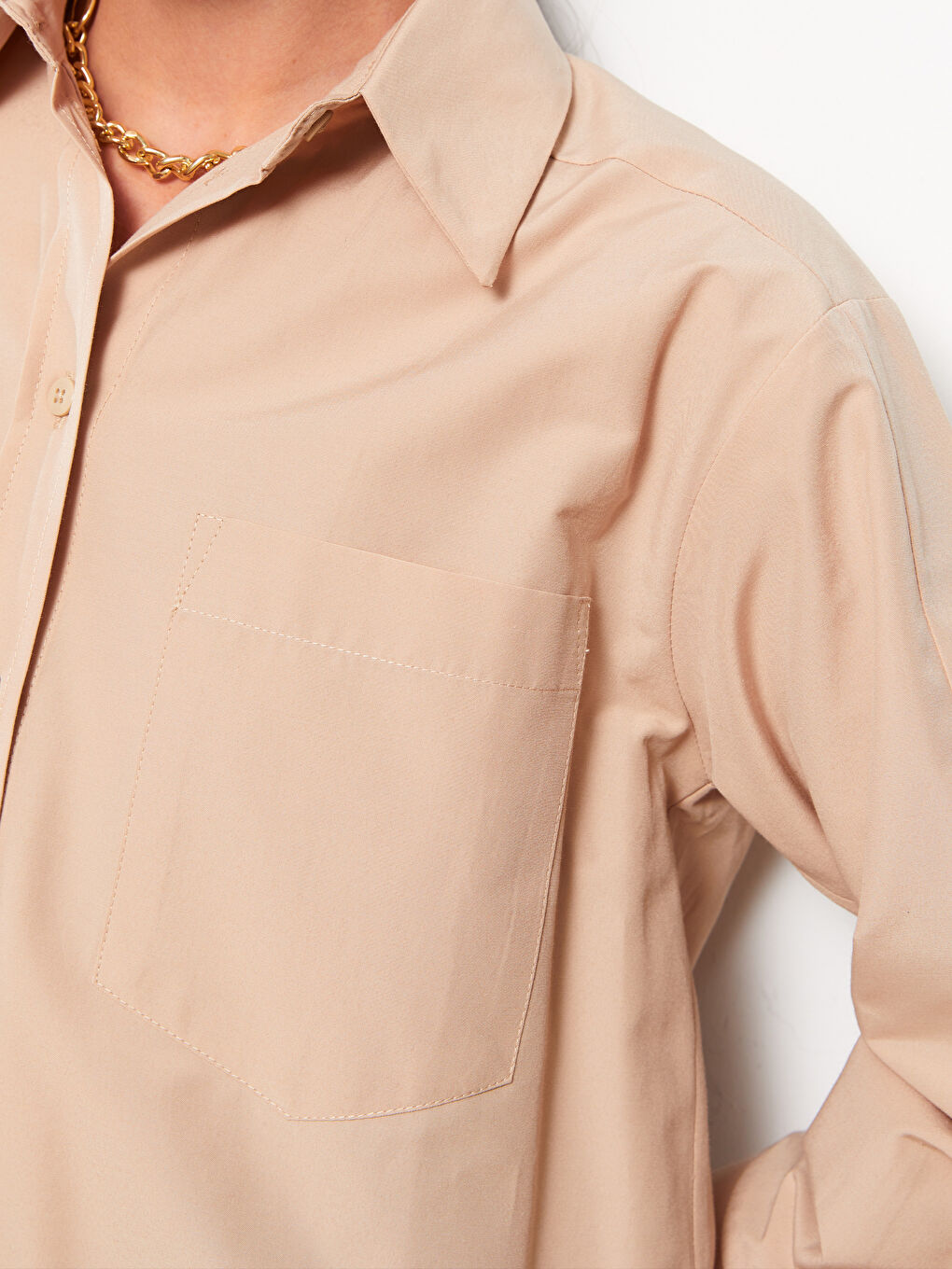 Tunique Chemise Pour Femmes Oversize À Manches Longues En Popeline Uni-3