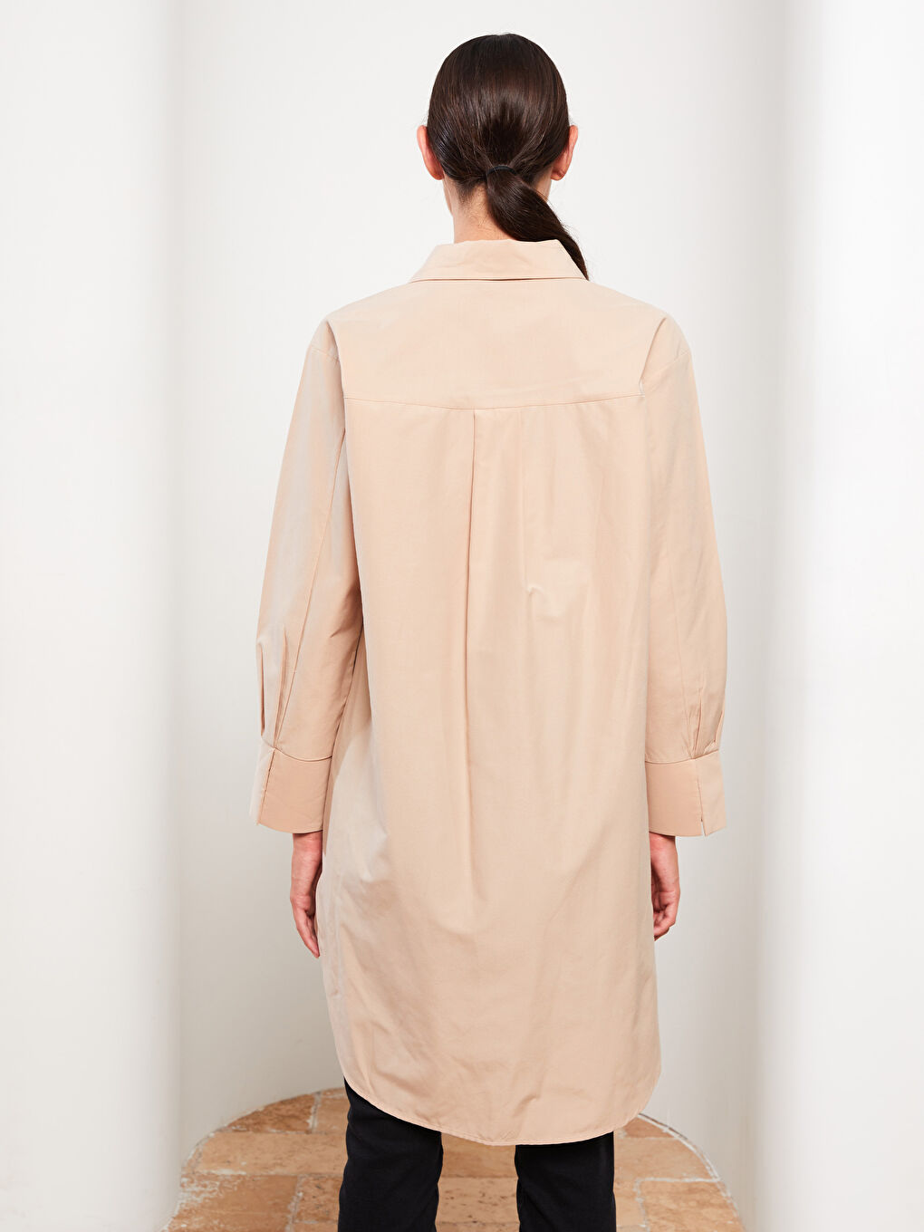 Tunique Chemise Pour Femmes Oversize À Manches Longues En Popeline Uni-4