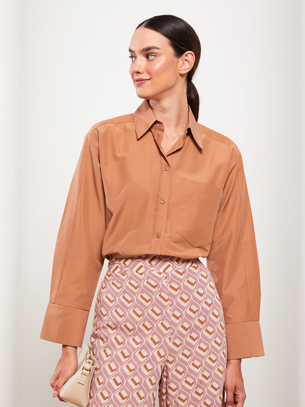 Plain Long Sleeve Oversize Poplin Women's Shirt Tunic