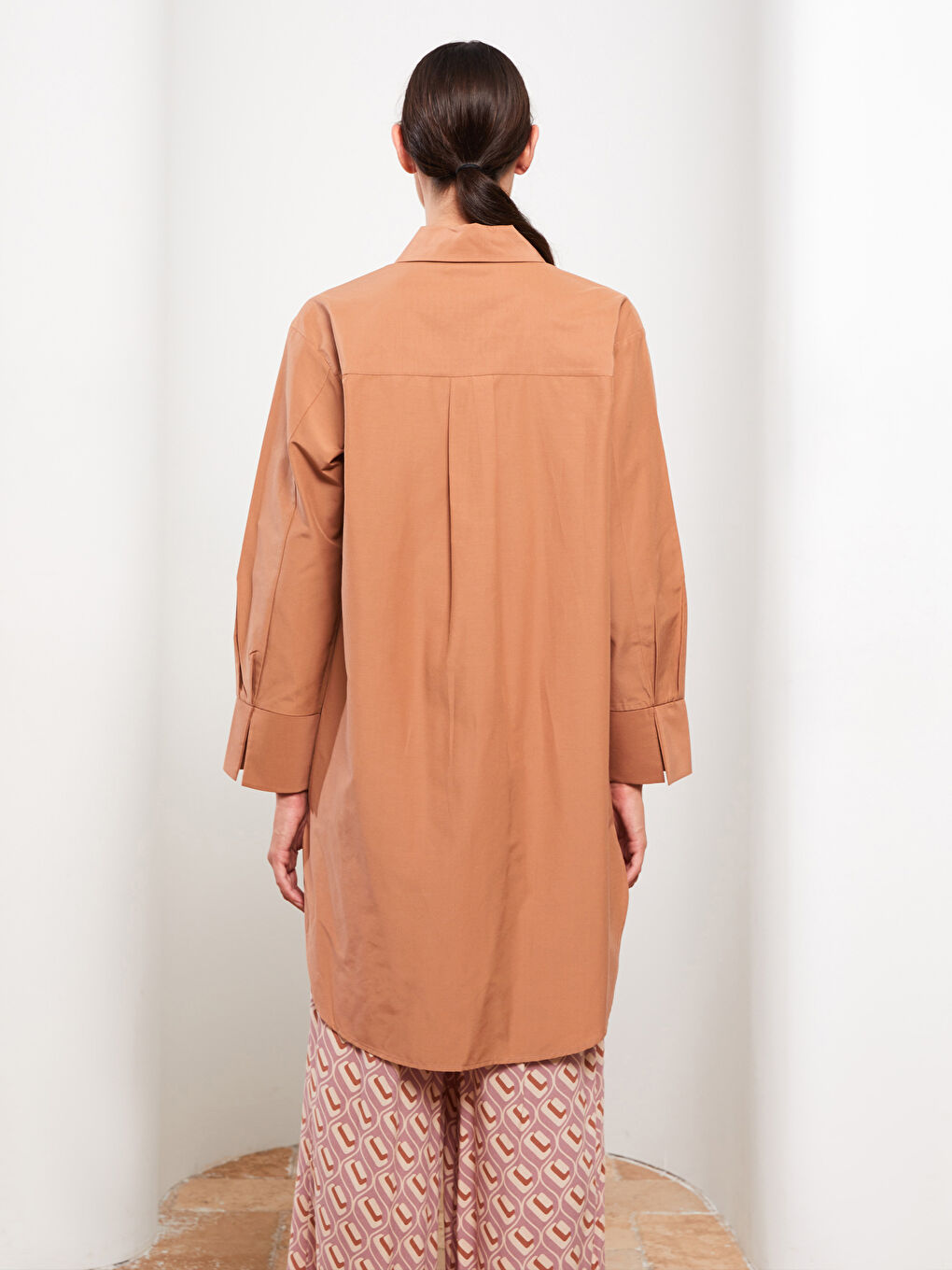 Plain Long Sleeve Oversize Poplin Women's Shirt Tunic-4