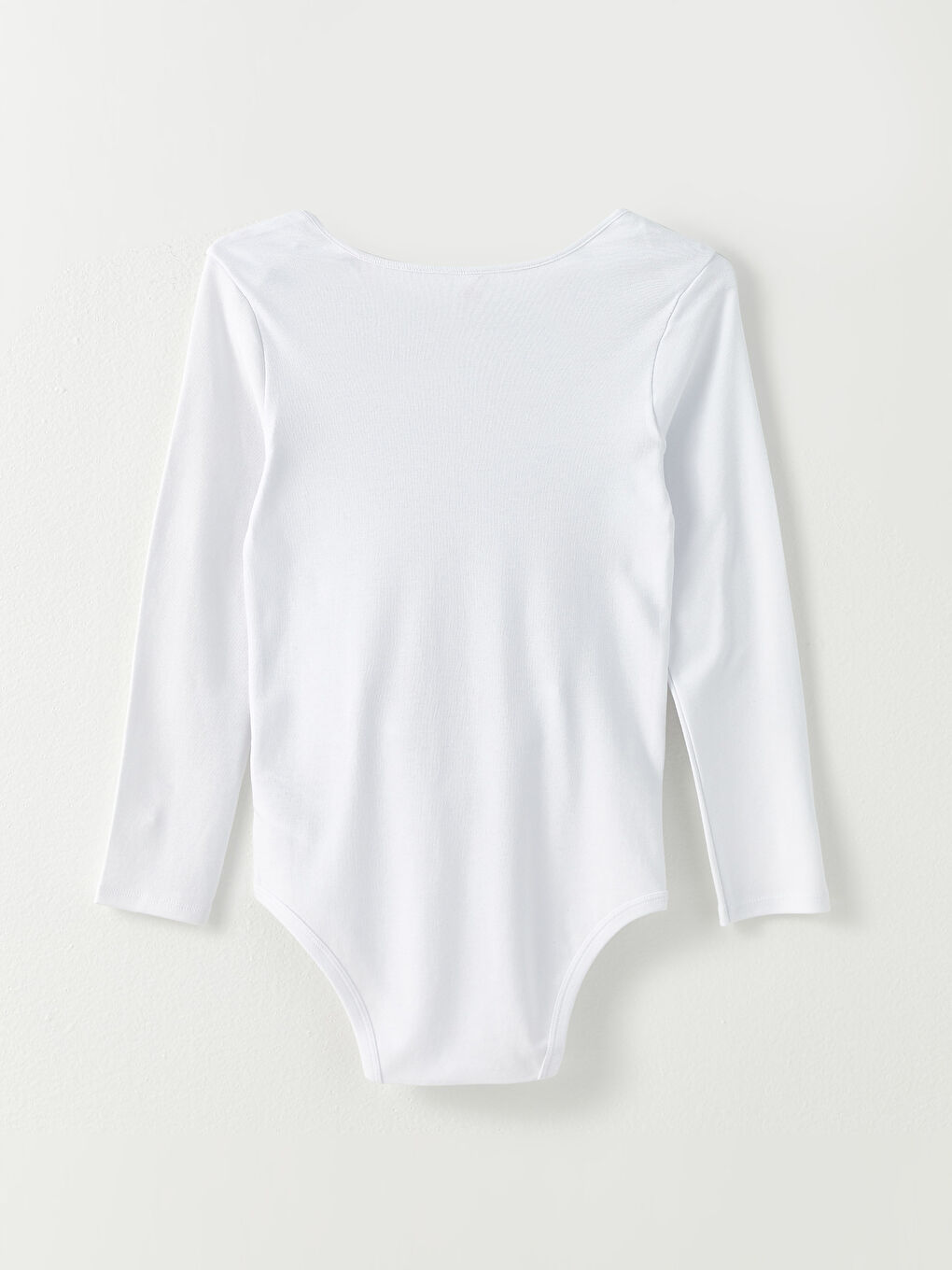 Beyaz Bisiklet Yaka Basic Uzun Kollu Pamuklu Kız Çocuk Çıtçıtlı Body-1