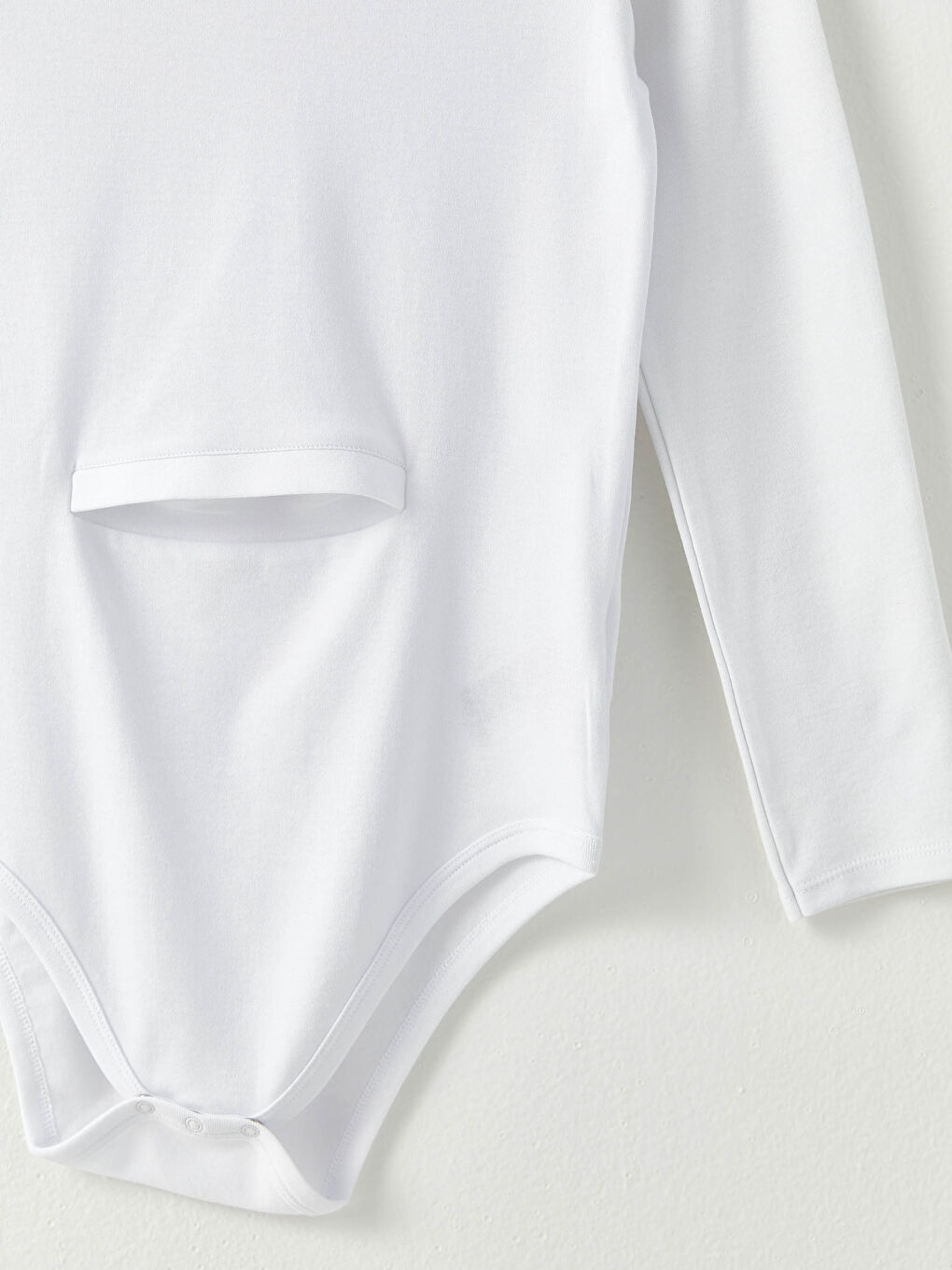 Beyaz Bisiklet Yaka Basic Uzun Kollu Pamuklu Kız Çocuk Çıtçıtlı Body-2