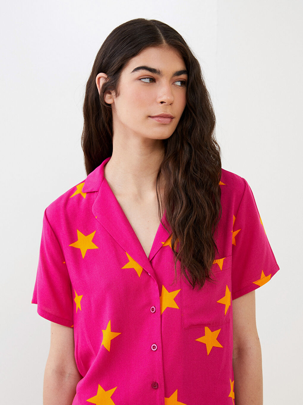 Shirt Neck Patterned Short Sleeve Viscose Women's Pajama Set -S2LV70Z8-GZN