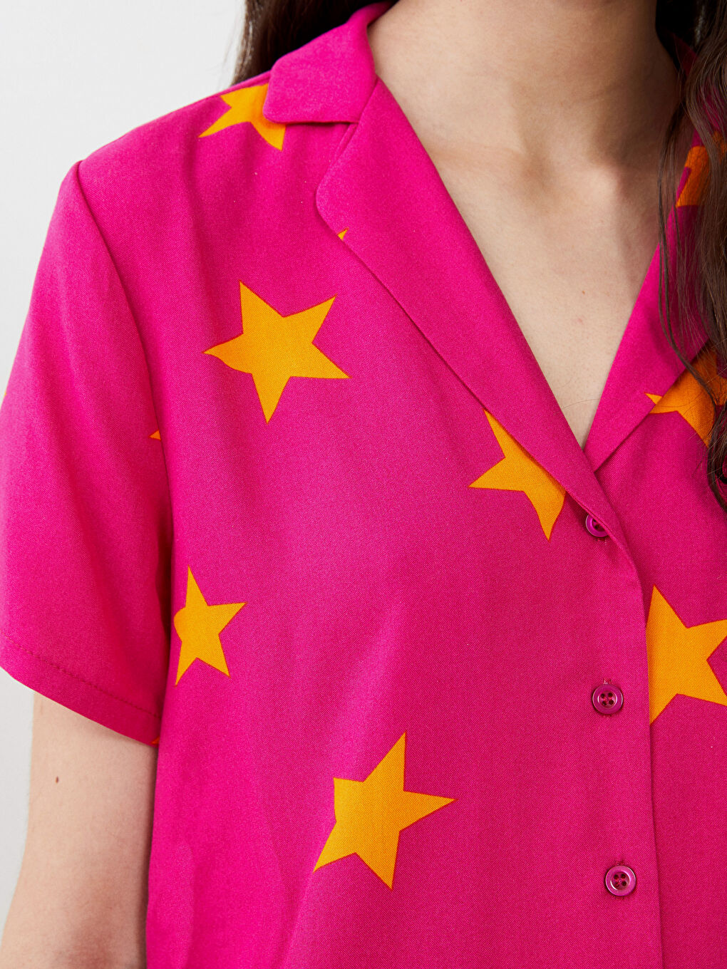 Shirt Neck Patterned Short Sleeve Viscose Women's Pajama Set -S2LV70Z8-GZN