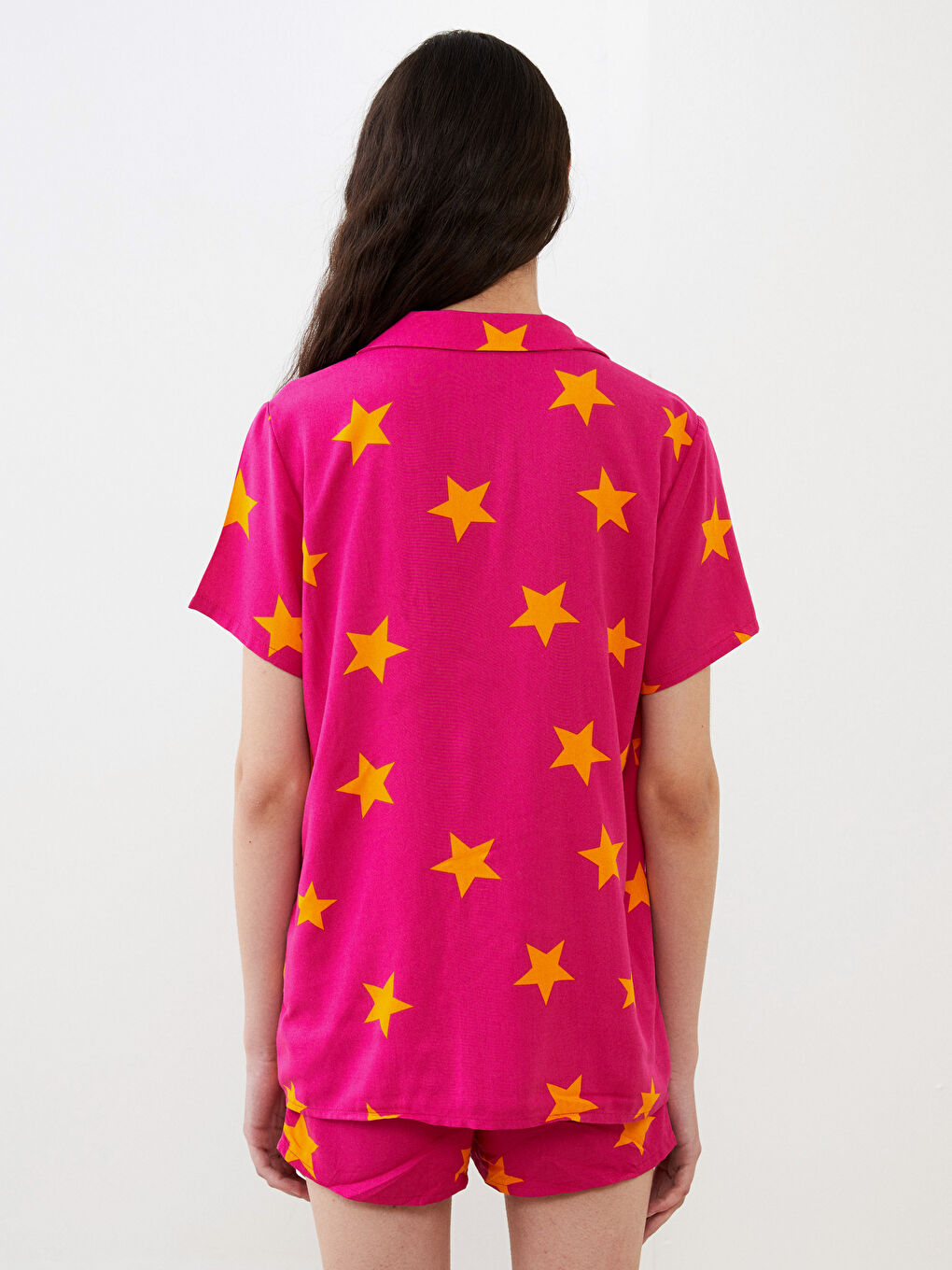 Shirt Neck Patterned Short Sleeve Viscose Women's Pajama Set -S2LV70Z8-GZN