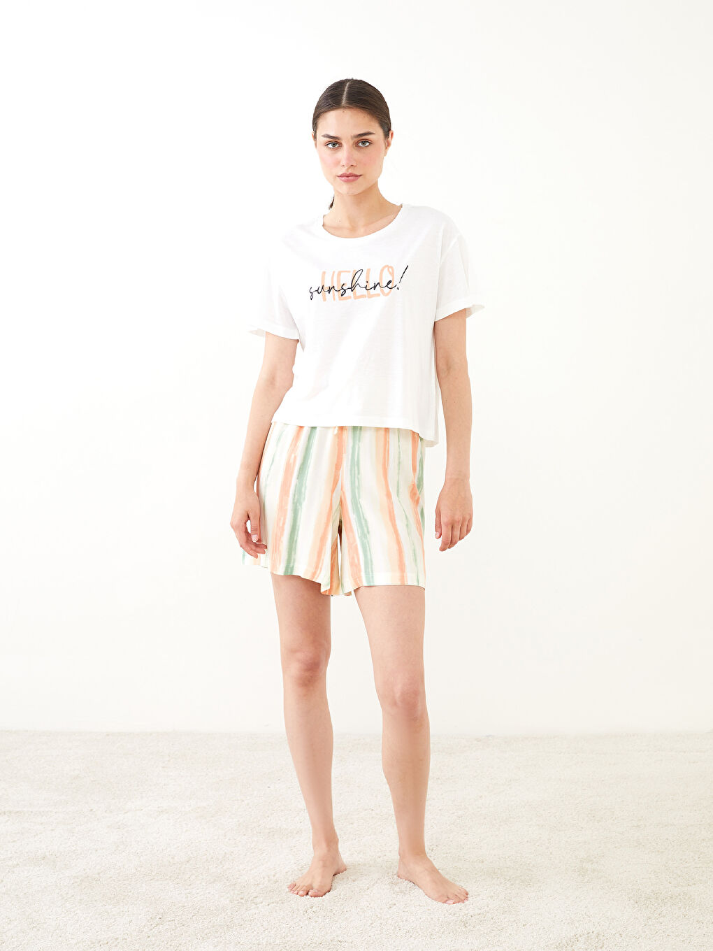 Crew Neck Printed Short Sleeve Viscose Women's Pajamas Set -S2LV83Z8-LRA