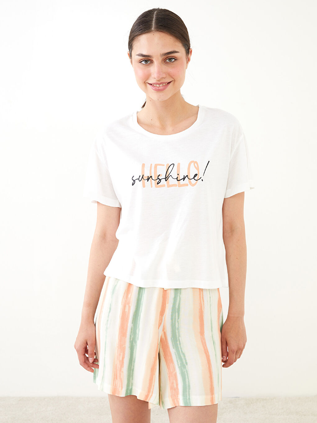 Crew Neck Printed Short Sleeve Viscose Women's Pajamas Set -S2LV83Z8-LRA
