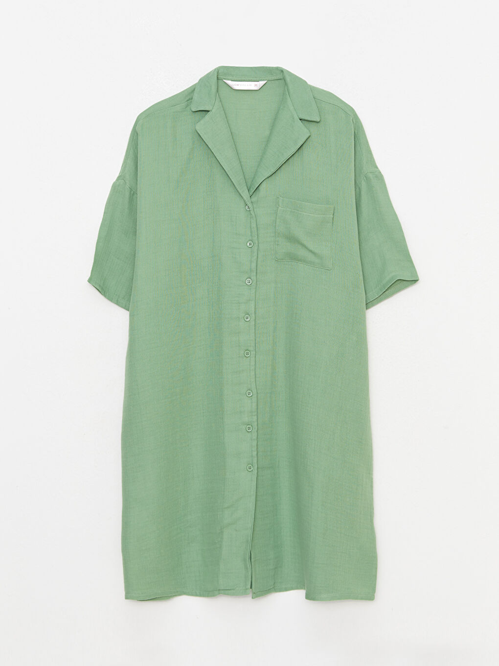 Yeşil Gömlek Yaka Düz Kısa Kollu Pamuklu Kadın Gecelik-5