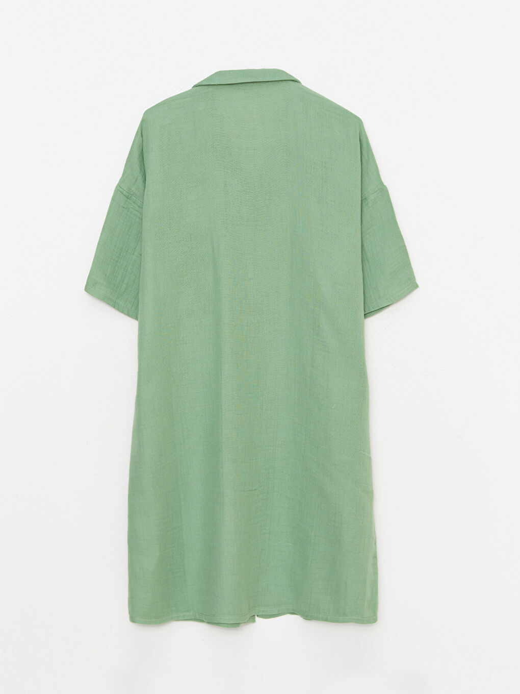 Yeşil Gömlek Yaka Düz Kısa Kollu Pamuklu Kadın Gecelik-6