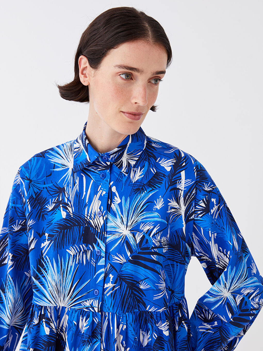 Tunique pour Femmes à Col de Chemise Imprimée Manches Longues en Popeline-2