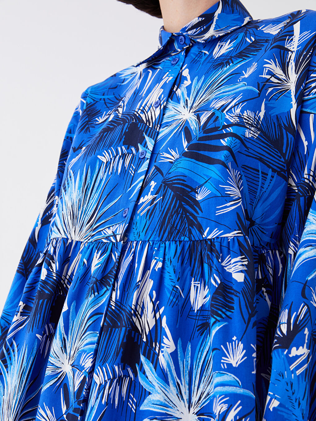 Tunique pour Femmes à Col de Chemise Imprimée Manches Longues en Popeline-4