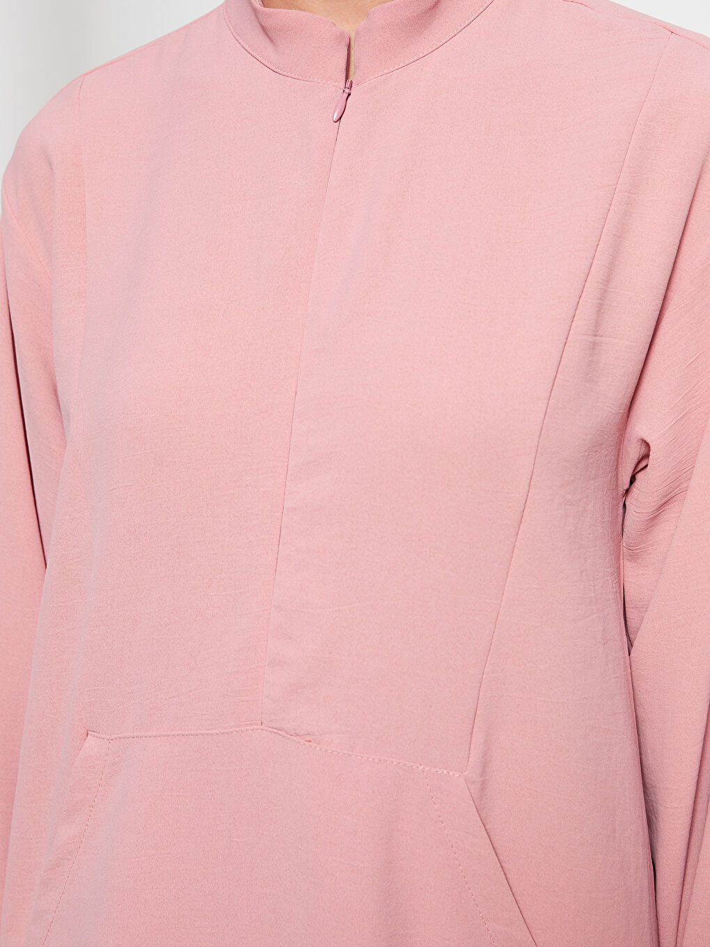 Pembe Hakim Yaka Düz Uzun Kollu Kadın Tunik-3