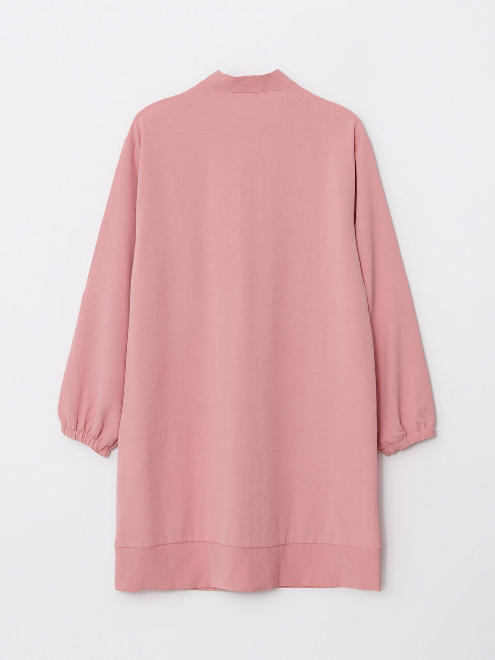 Pembe Hakim Yaka Düz Uzun Kollu Kadın Tunik-6