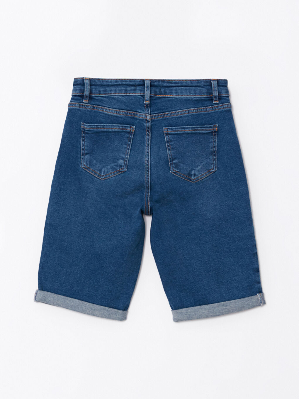 İndigo Yüksek Bel Standart Fit Düz Cep Detaylı Kadın Jean Şort-6