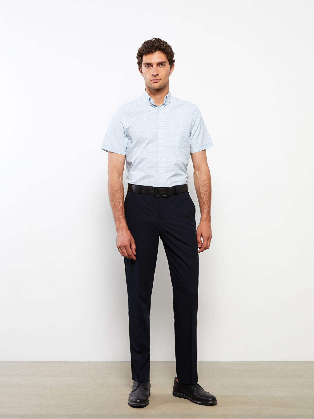 Mavi Regular Fit Kısa Kollu Ekose Armürlü Erkek Gömlek-1