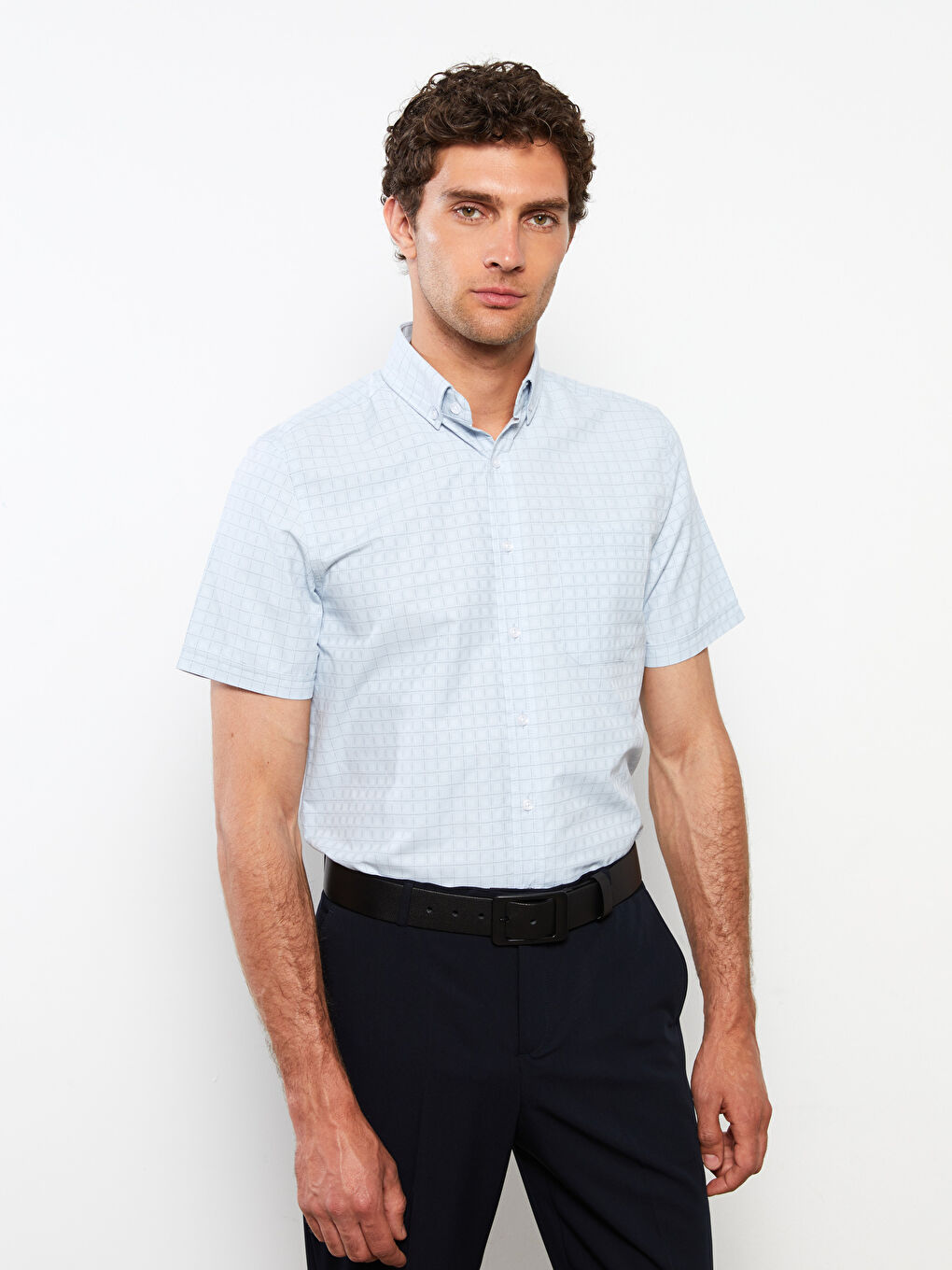 Mavi Regular Fit Kısa Kollu Ekose Armürlü Erkek Gömlek-2