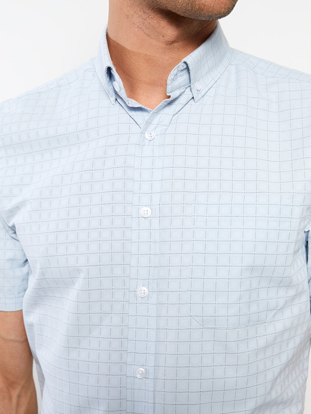 Mavi Regular Fit Kısa Kollu Ekose Armürlü Erkek Gömlek-3