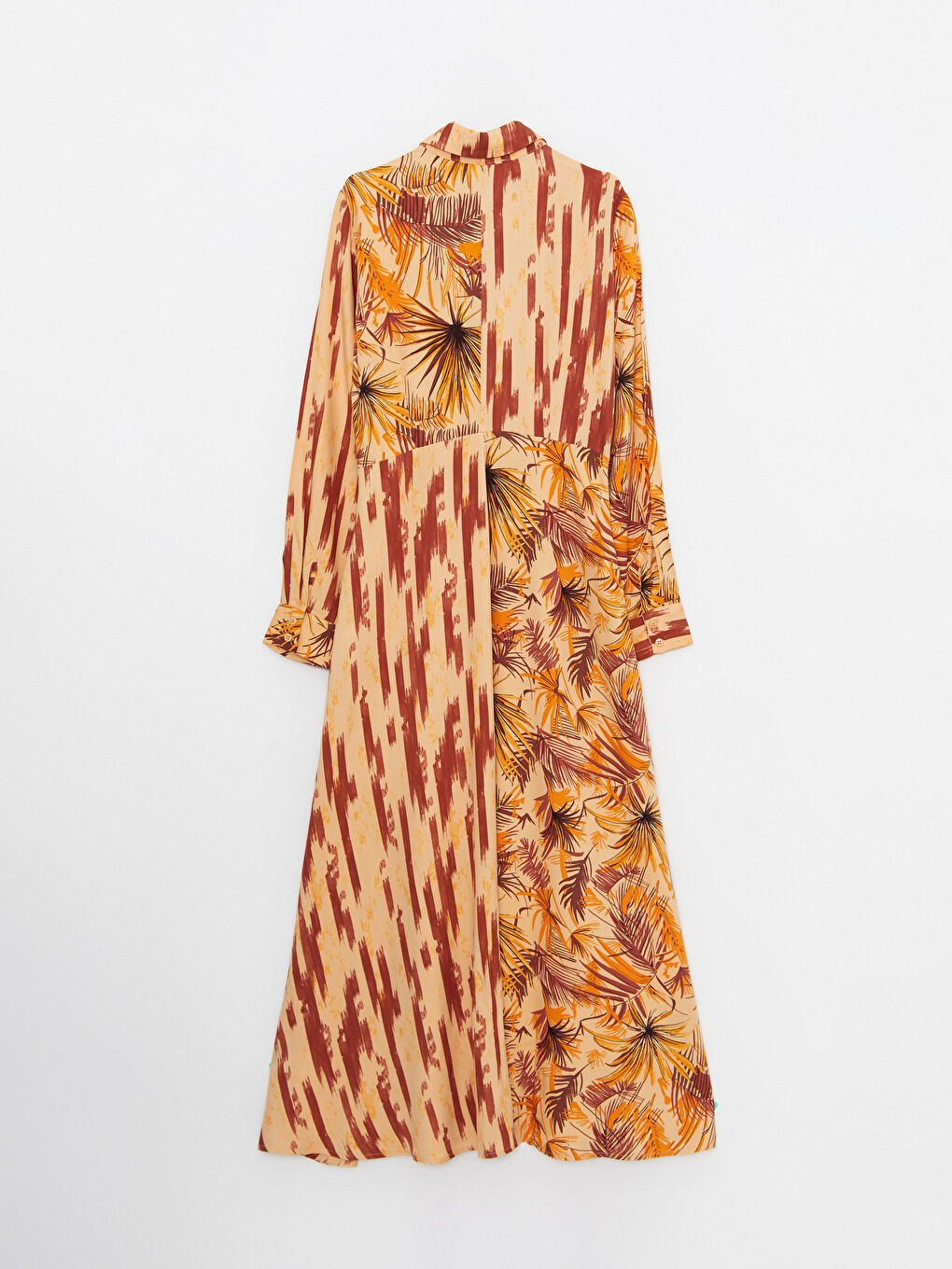 Turuncu Gömlek Yaka Desenli Uzun Kollu Viskon Kadın Elbise-8