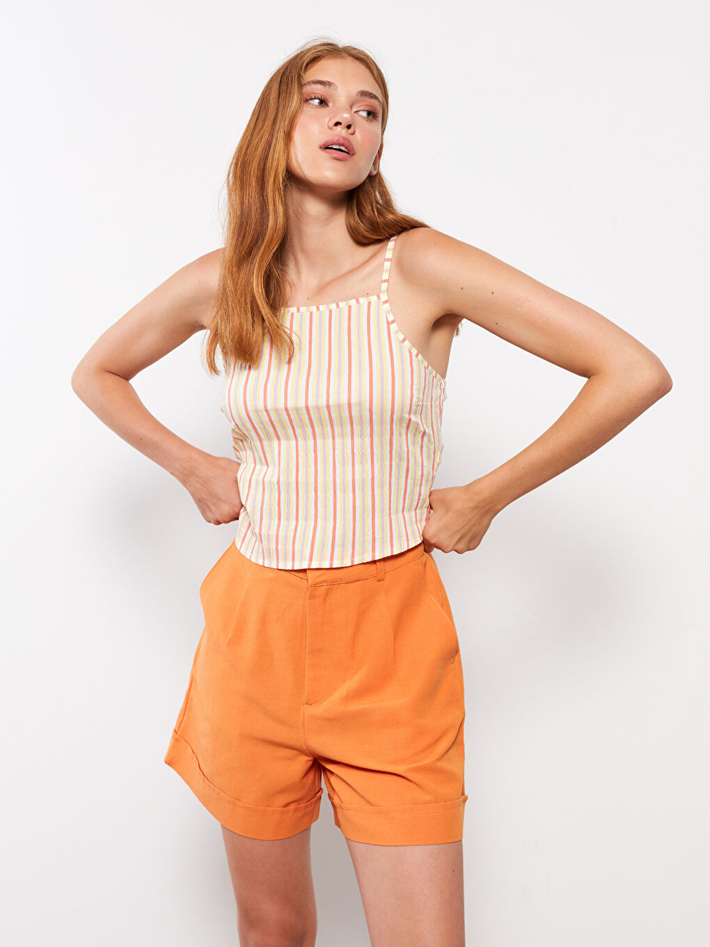 LCW Limited Halterkragen Gestreifte Riemchen Popeline Bluse für Damen -S2LY53Z8-LGZ