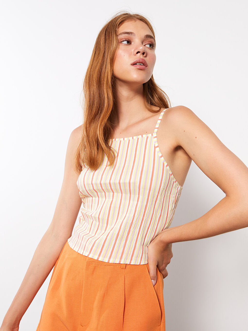 LCW Limited Halterkragen Gestreifte Riemchen Popeline Bluse für Damen -S2LY53Z8-LGZ