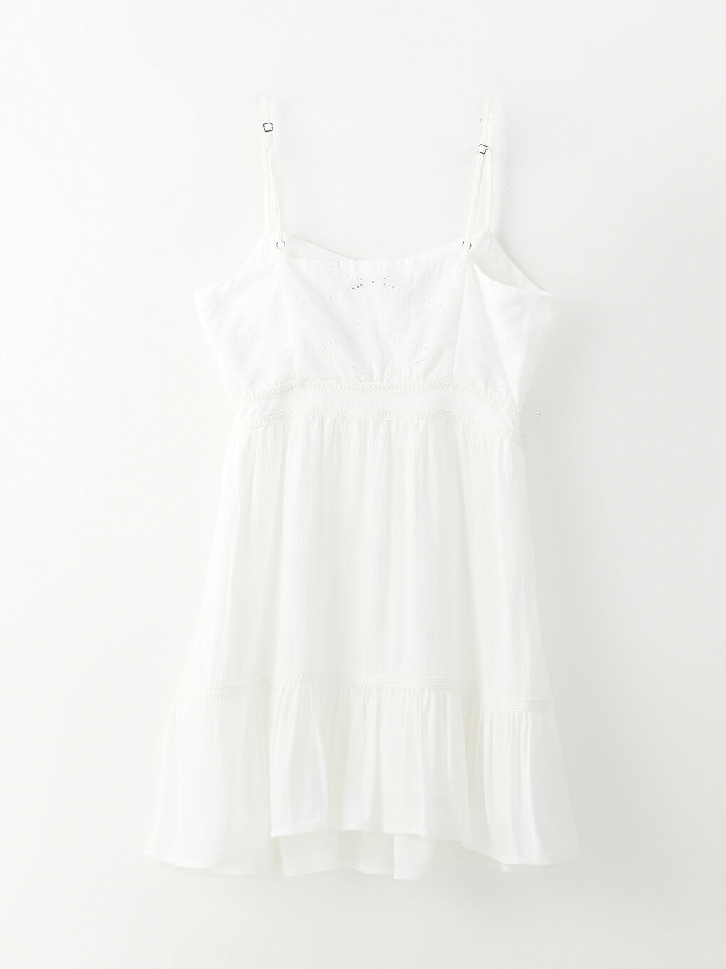 Beyaz V Yaka Askılı Nakışlı Kadın Elbise-7