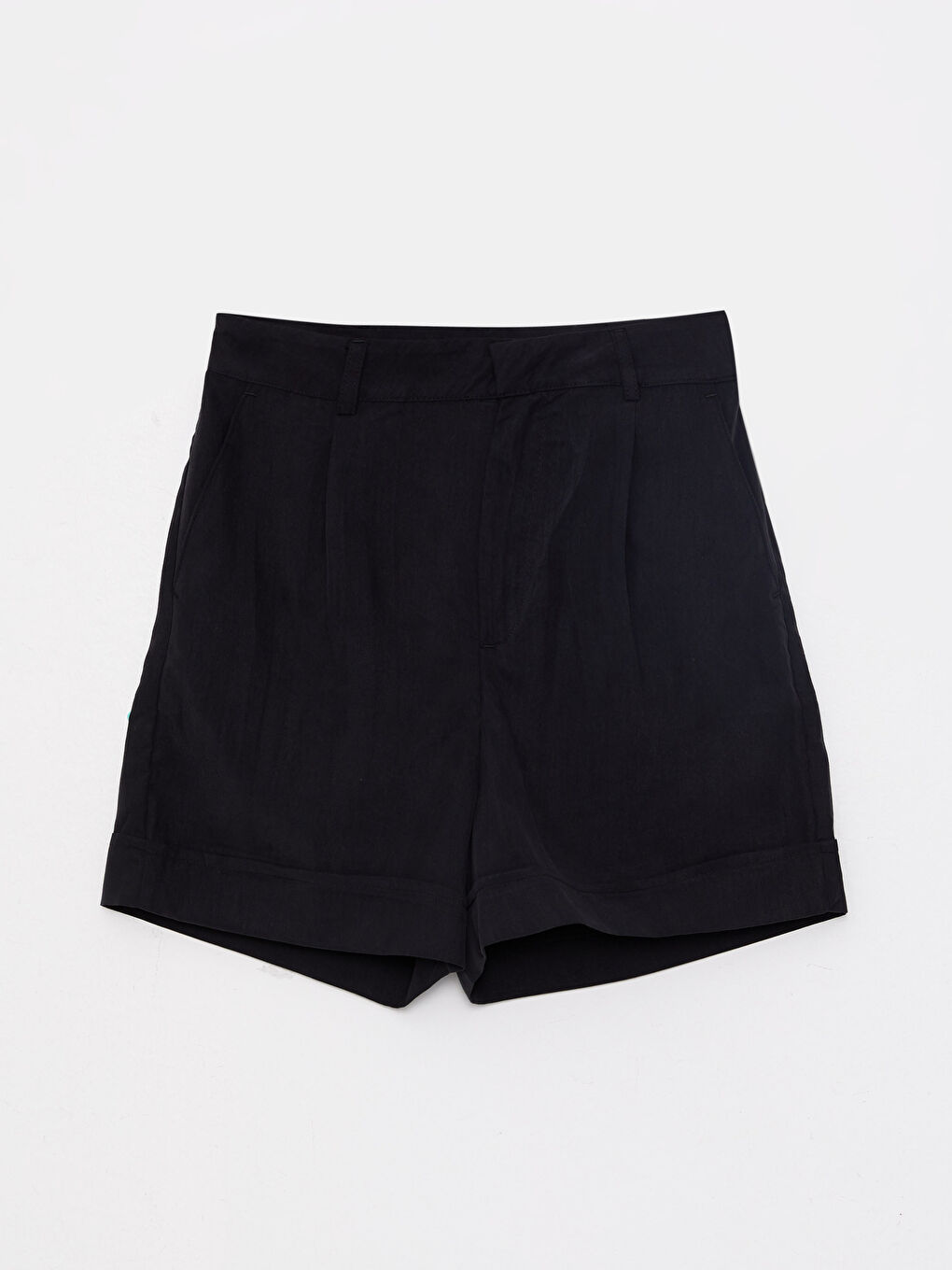 Siyah Kadın Yüksek Bel Standart Fit Düz Şort-5