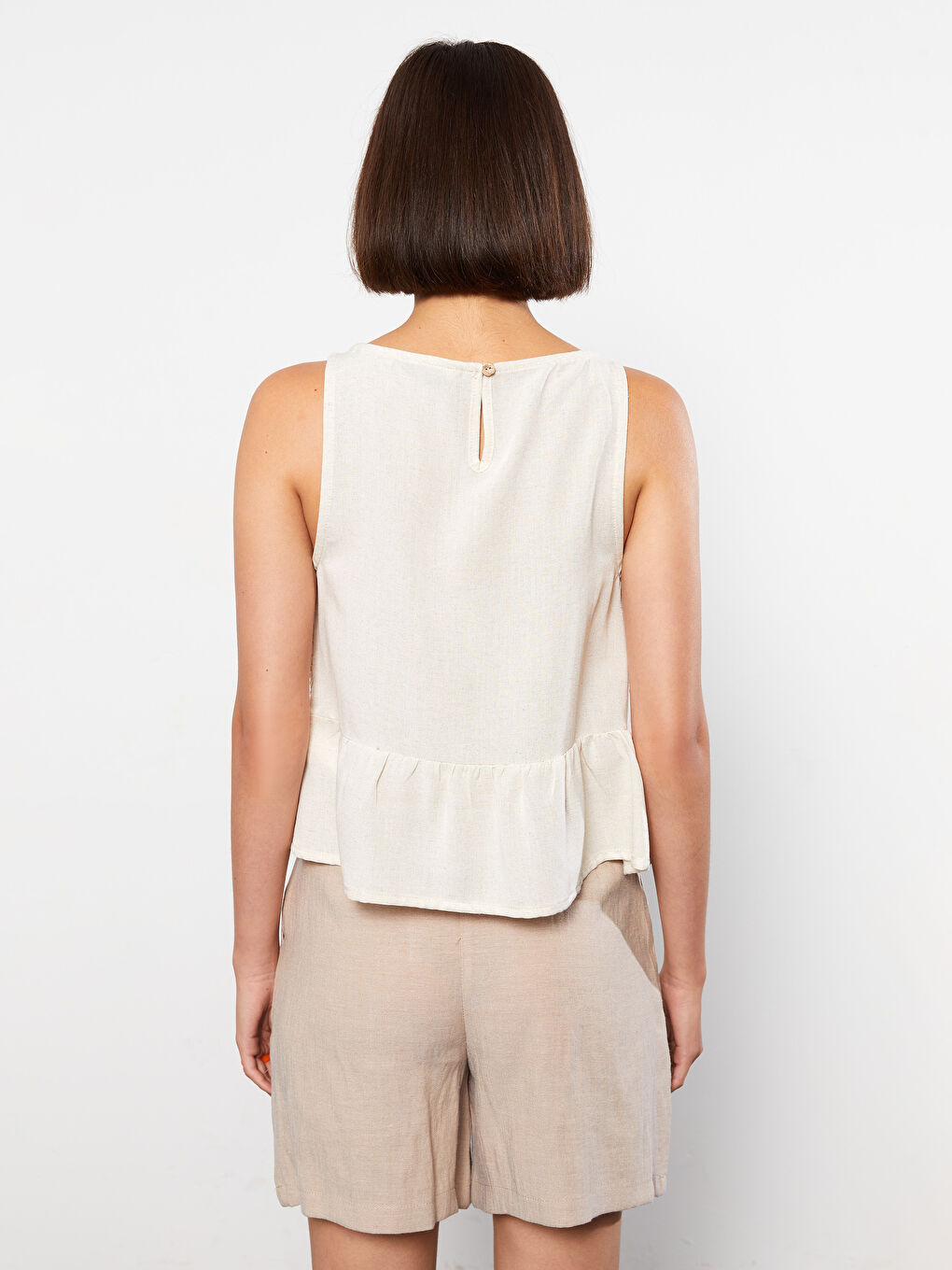 Bej Bisiklet Yaka Nakışlı Kadın Kroşe Bluz-4