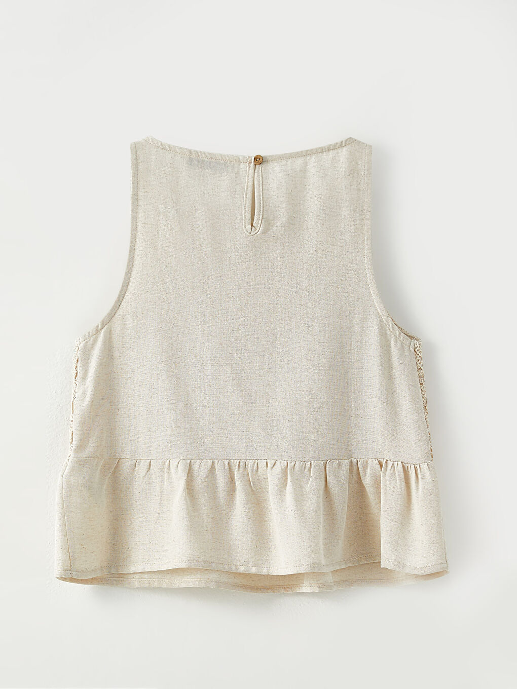 Bej Bisiklet Yaka Nakışlı Kadın Kroşe Bluz-6