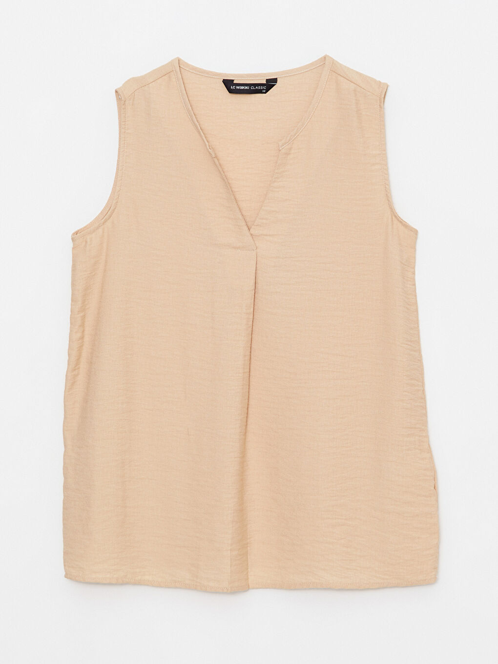 Bej Kadın Kaçık Yaka Düz Kolsuz Bluz-5