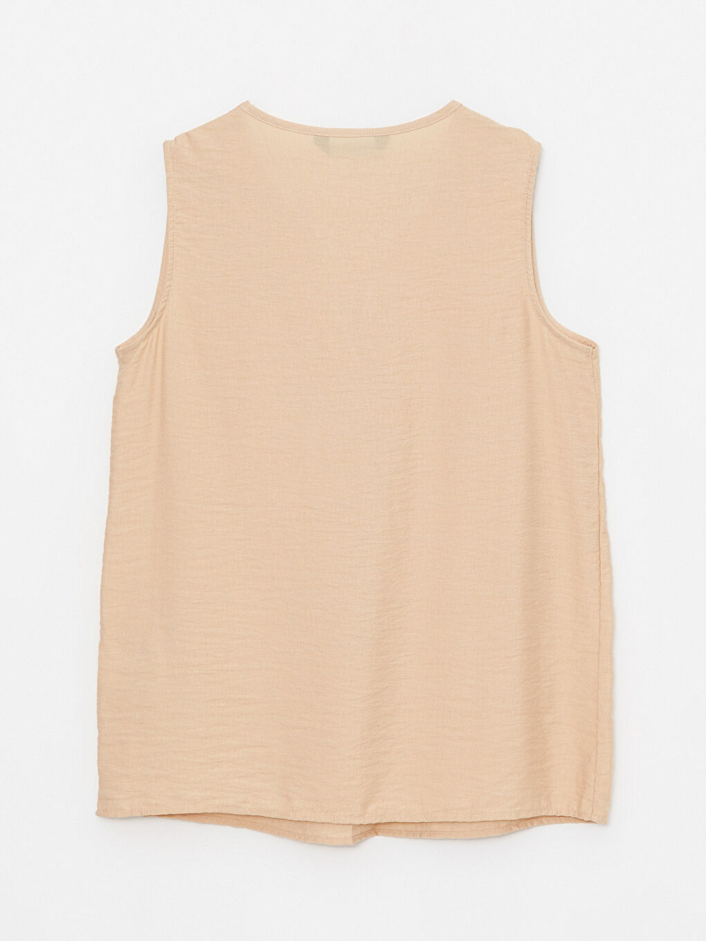 Bej Kadın Kaçık Yaka Düz Kolsuz Bluz-6