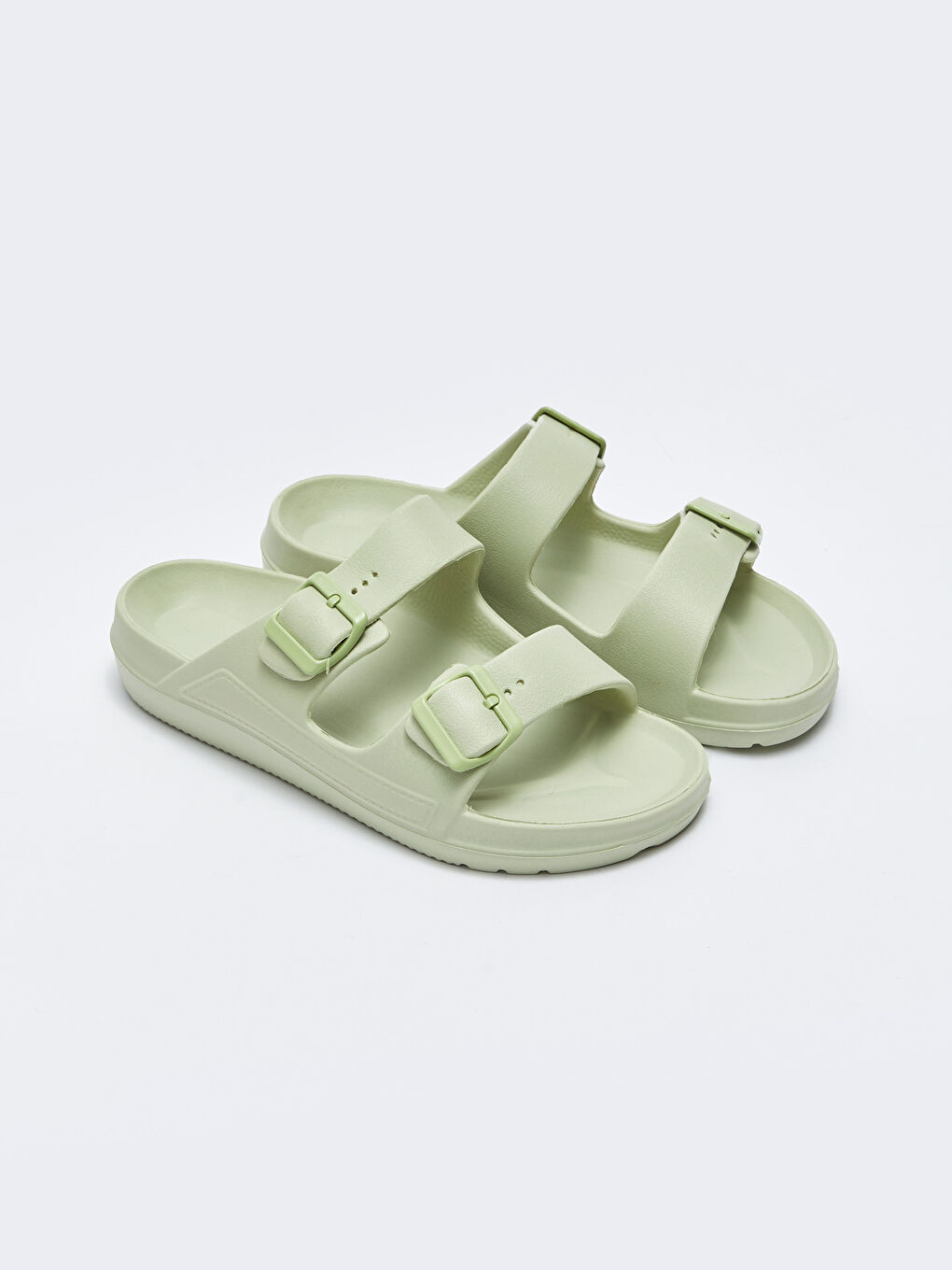 Yeşil Çift Bantlı Toka Detaylı Erkek Terlik