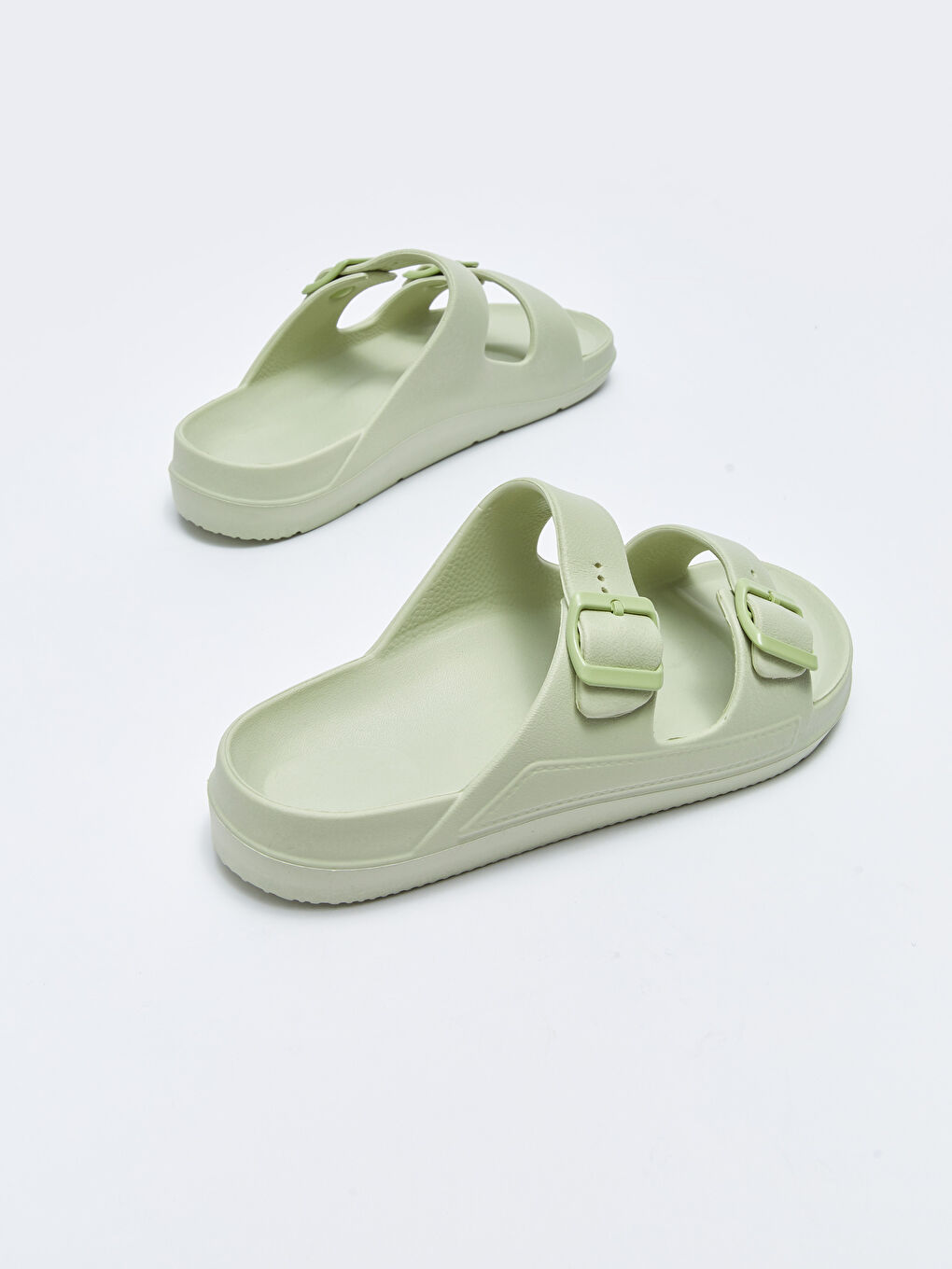 Yeşil Çift Bantlı Toka Detaylı Erkek Terlik-4