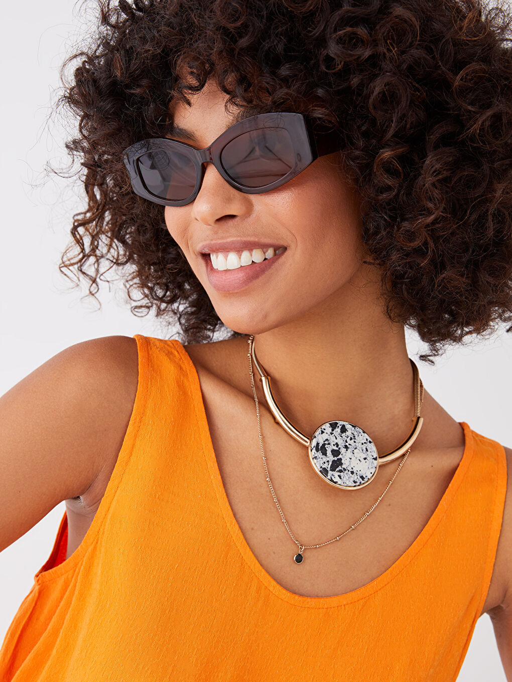 Turuncu Kadın U Yaka Düz Kolsuz Elbise-5