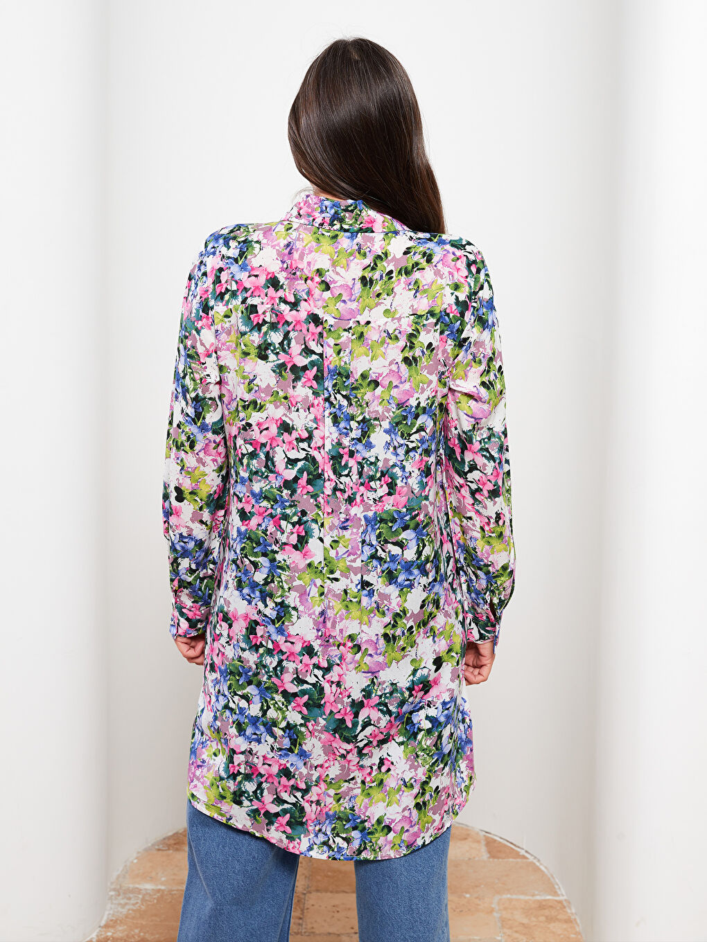 Floral Long Sleeve Viscose Women's Shirt Tunic-4