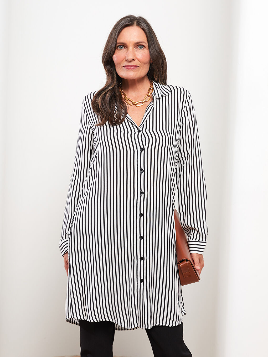 Striped Long Sleeve Poplin Women's Shirt Tunic
