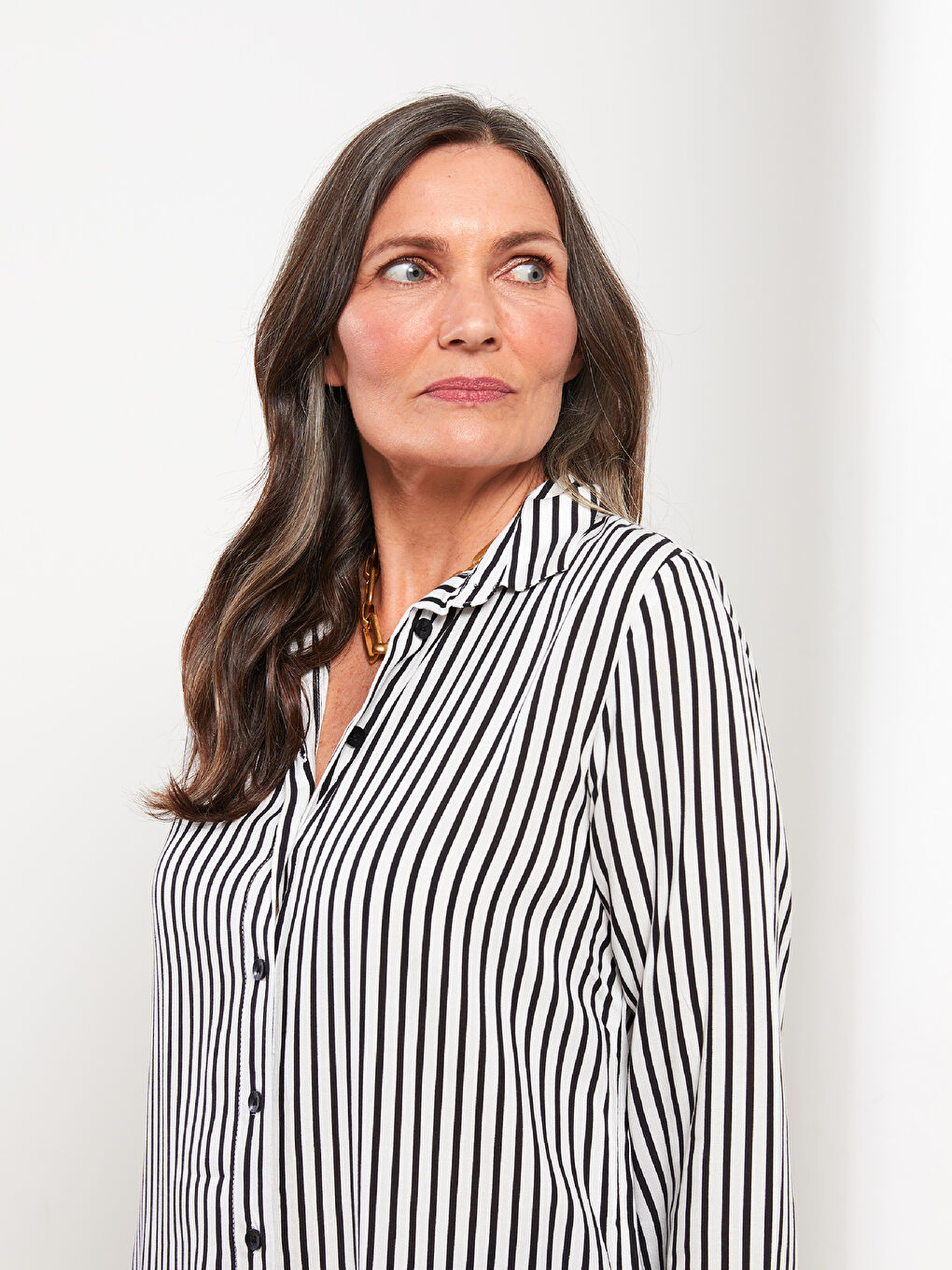 Striped Long Sleeve Poplin Women's Shirt Tunic-2